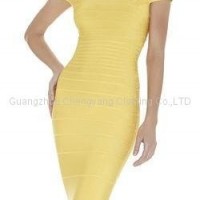 2015 bandage dress one-off shoulder yellow evening dress