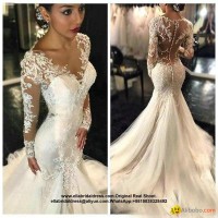 Sexy Full Sleeved Mermaid Bridal Dress With Train HS1706