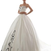 Satin Strapless Wedding Dress with Black Embroidery