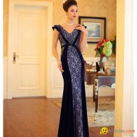 L80044 New design Formal evening dress O Neck off Sleeve mermaid Dress For  wome