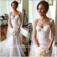 New Amazing Dust Pink Lace Mermaid Wedding Dress Sexy See Through HS1709