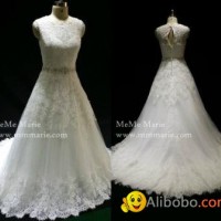 A Line Wedding Dress See Through Corset Bridal Gown with Over Lace