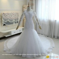 Luxurious Mermaid French Lace Wedding Dress With Long Train Custom Made G196