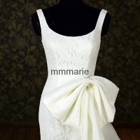 stylish elegant lace sweep train strap U-neck backless mermaid wedding dress