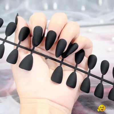 24Pcs/Sheet Almond Matte False Nails Pure Color Tips  Nail Artpicture1