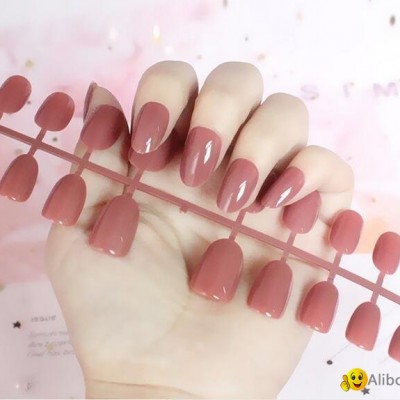 Simple Design Oval Pure Color Fake Nail Medium Size Nail Art Tipspicture1