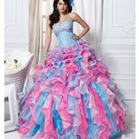 Fashion strapless ball gown blue  and pink quinceanera dress