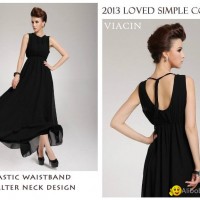 High Quality Elegant Sleeveless Ladies Black Chiffon Long Maxi Evening Dresses