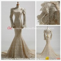 2014 Mermaid Long Sleeves Lace Wedding Gown Bridal Dress (11859)