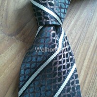 Grey Grid Polyester Necktie(6822)