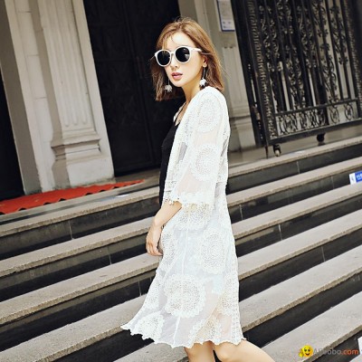 Embroidery long coat lace silk embroidered blouse seven sleeves beach sunscreenpicture1