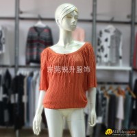 Girls Orange Half Sleeve Eyelet Sweater Tie Collar Knitwear Tops