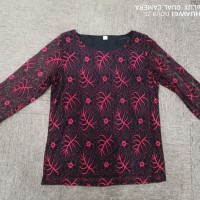 LADY'S POLYESTER LACE JERSEY ROUND NECK TOP