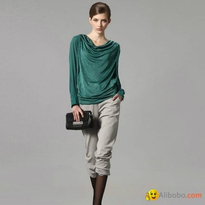 2013 Spring Lastest Design Office Lady Pleated Cowls Long Sleeve Contrast Knittipicture1