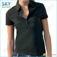 100% Cotton Short Sleeve Turndown Collar Custom Women T Shirt