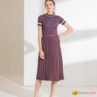 2019 Summer Women Knitting Suit with Pleated skirt and Knitting Tee