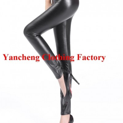 High waist faux leather fleece lined winter leggings black pu coated pantspicture1