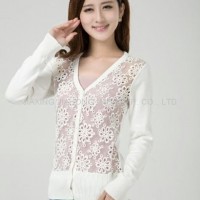 Ladies Fashion Knitted Sweater Cardigan With Lace