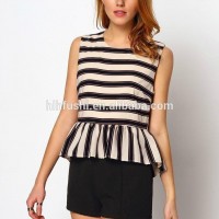 womens clothing 2016 stripe peplum front short back long lady blouse & top